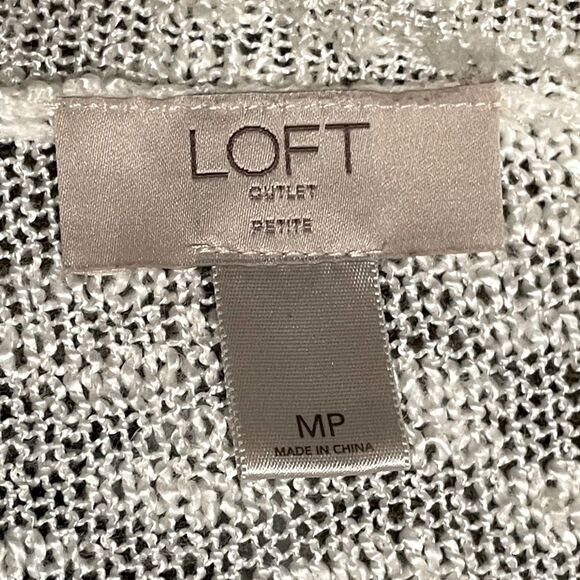 LOFT Open Waterfall Front Long Sleeve Cream Sweater Petite Medium - Picture 3 of 4